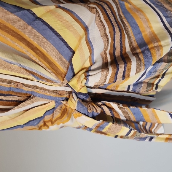 DREW yellow/blue/tan tie front sleeveless top-M - Picture 4 of 8